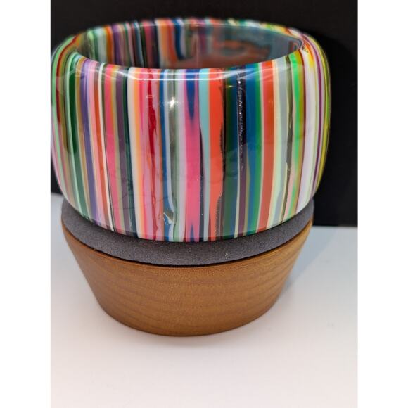 Carlos Sobral, Brazil, RARE! Signed Wide Rainbow Stripe Resin Bangle Bracelet - Picture 6 of 14